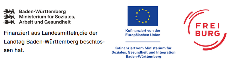 Logo Ministerium für Soziales, Gesundheit und Integration, Europäische Union, Stadt Freiburg als Zuschussgeber