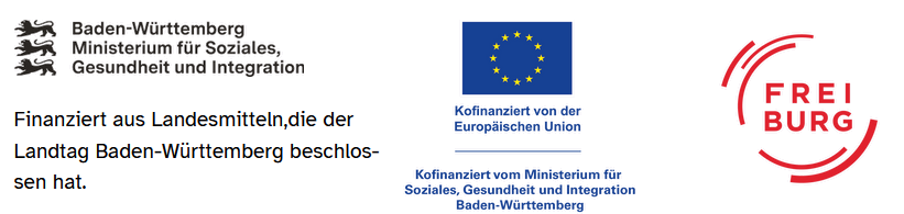 Logo Ministerium für Soziales, Gesundheit und Integration, Europäische Union, Stadt Freiburg als Zuschussgeber